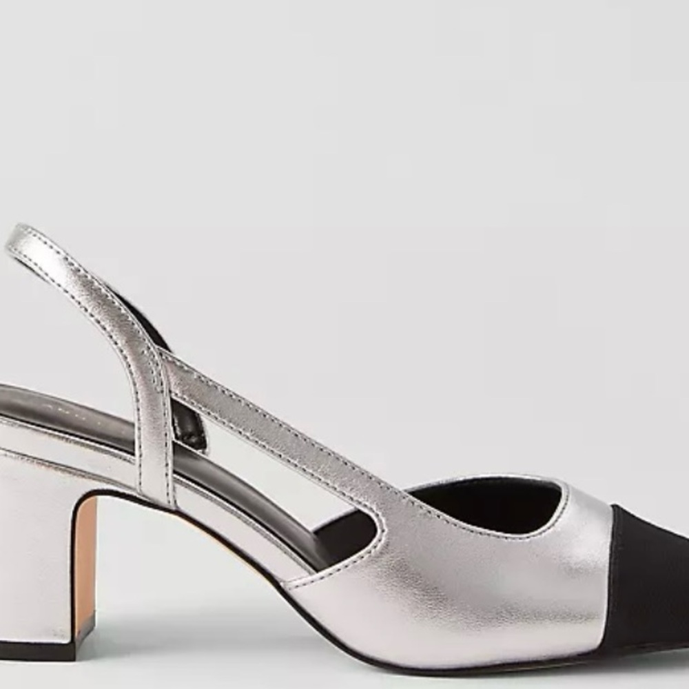 Ann Taylor Silver and Black Slingback Heels
